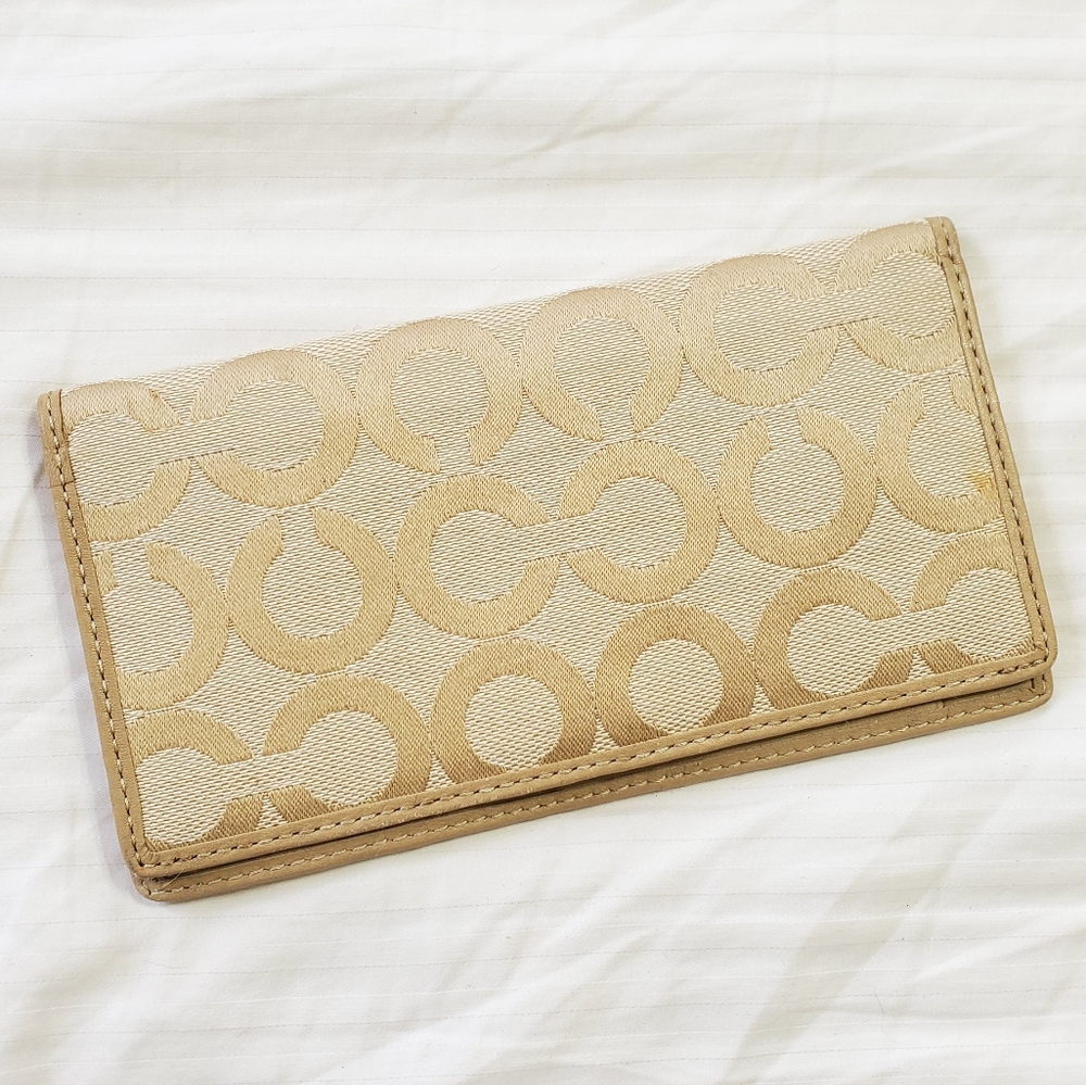 Tan COACH CHECKBOOK LEATHER HOLDER